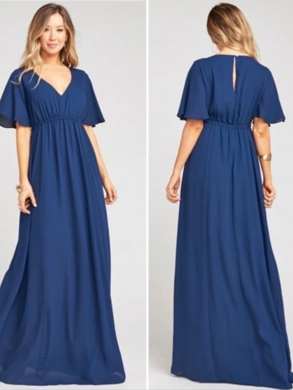 Show Me Your Mumu Rich Navy Blue Crisp Emily Empire Maxi Dress XX-Small New